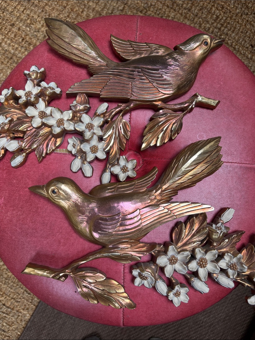 Syroco Copper-Tone Floral Wall Birds - Pair